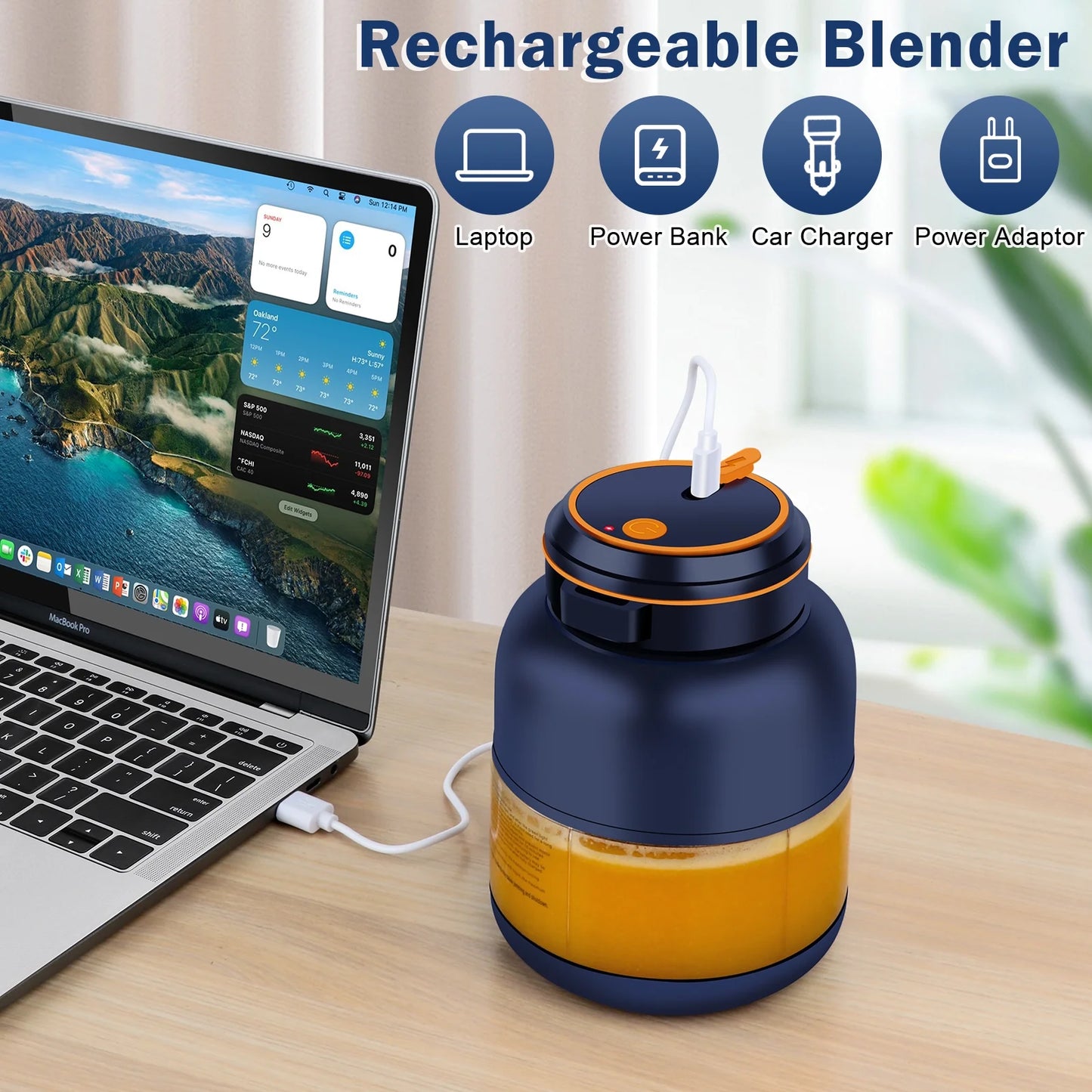 Electric Juicer Cup Portable Mixer Juice Extractor Sport Water Bottle-Blue