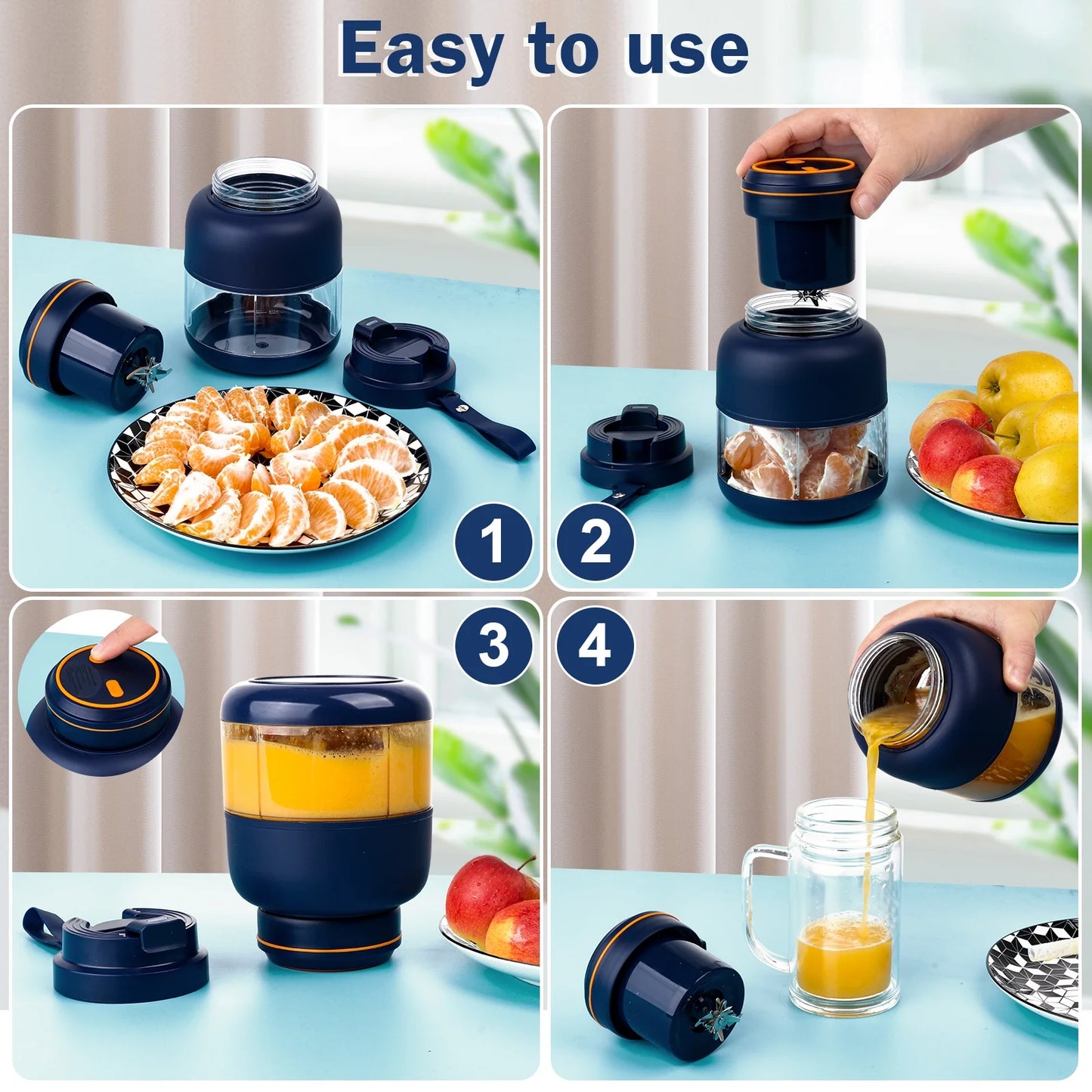 Electric Juicer Cup Portable Mixer Juice Extractor Sport Water Bottle-Blue