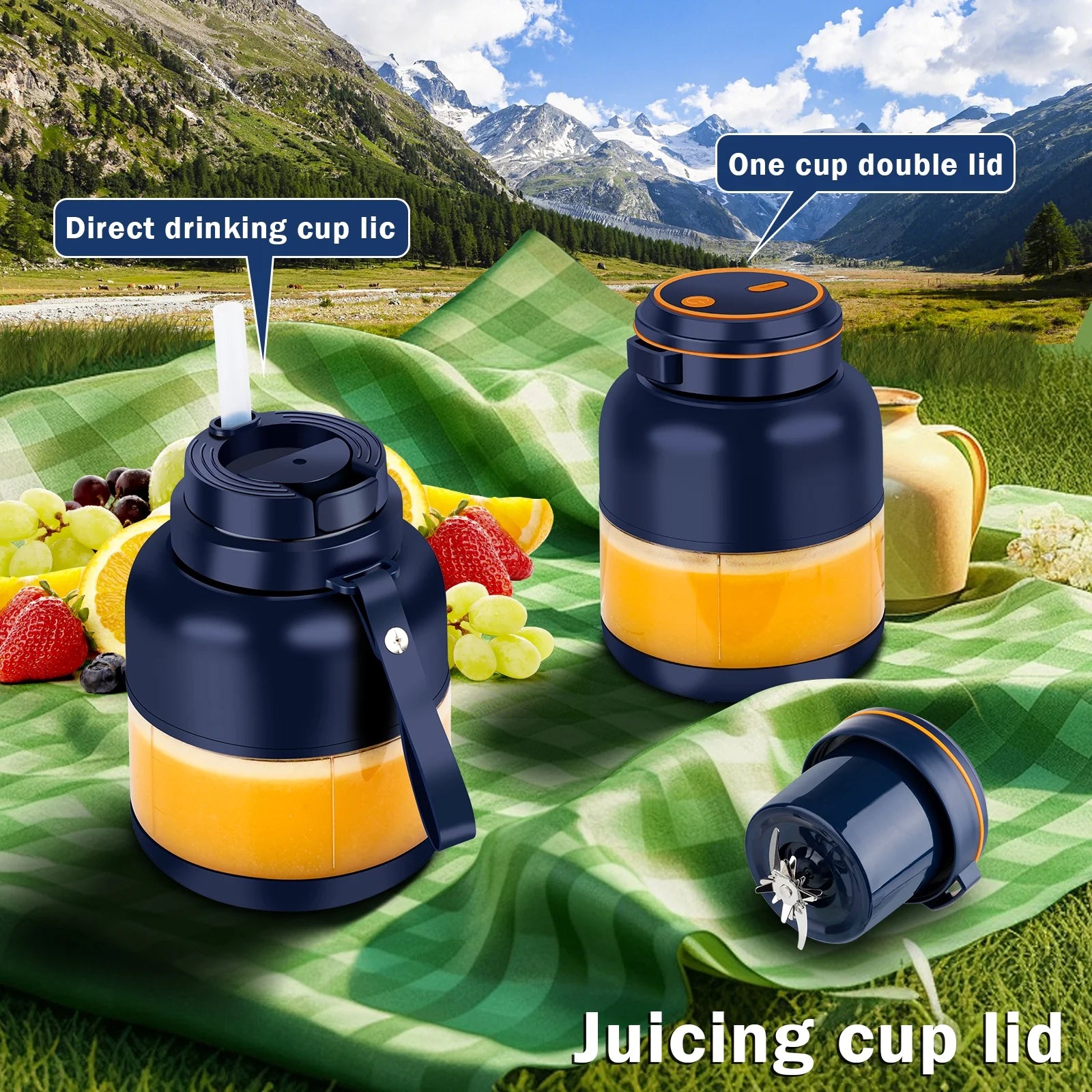 Electric Juicer Cup Portable Mixer Juice Extractor Sport Water Bottle-Blue